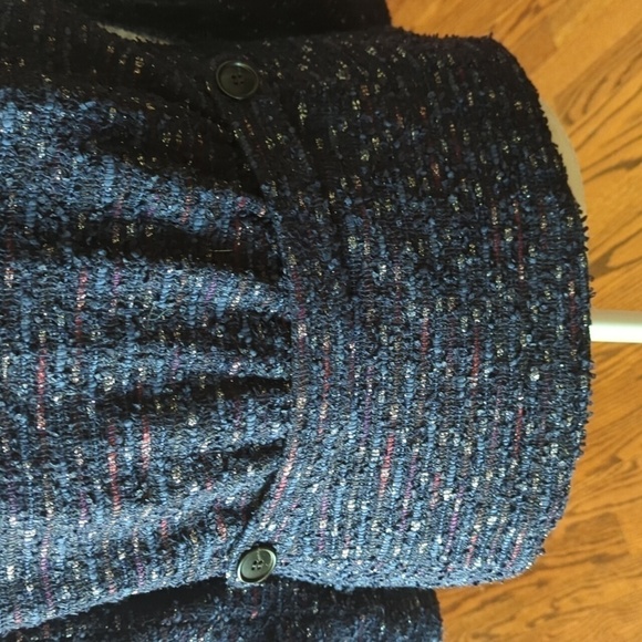 Lafayette 148 Blue Nubby Metallic thread Chic Tweed career Blazer Jacket sz 8 - Picture 5 of 10